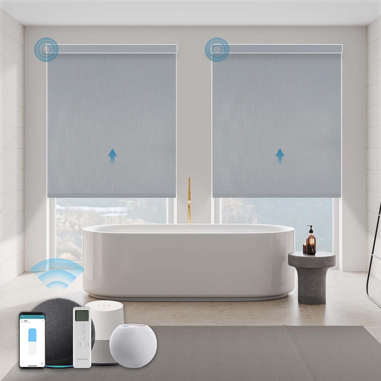 Motorized Shades,Smart Blinds with Remote,100% Blackout Roller Blinds,Work with Google Assistant,Homekit,Automatic Shades,Custom Widths from 16" to 110",Vinyl Medium Grey