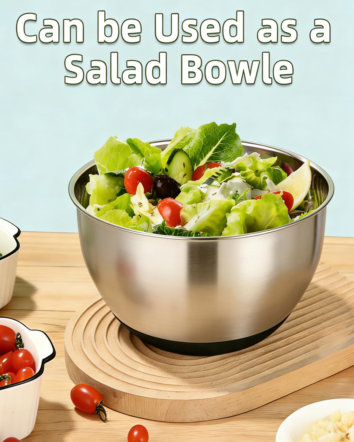 Centrifugadora de Ensalada de Inoxidable, Centrifugadora de Ensalada de 5L, Grande Centrifugador de Ensaladas, Base Antideslizante, 6 Accesorios,Apta para Lavavajillas, Escurridor Verduras