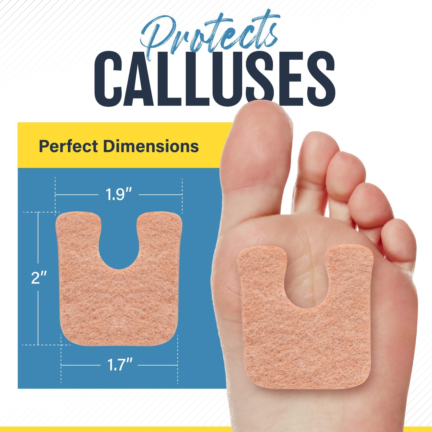 Mars Wellness U-Shaped Callus Pads, 1/4" Thick, Flesh Colored, Pack of 90 with Adhesive Backing - Callus Remover for Feet, Callus Protection