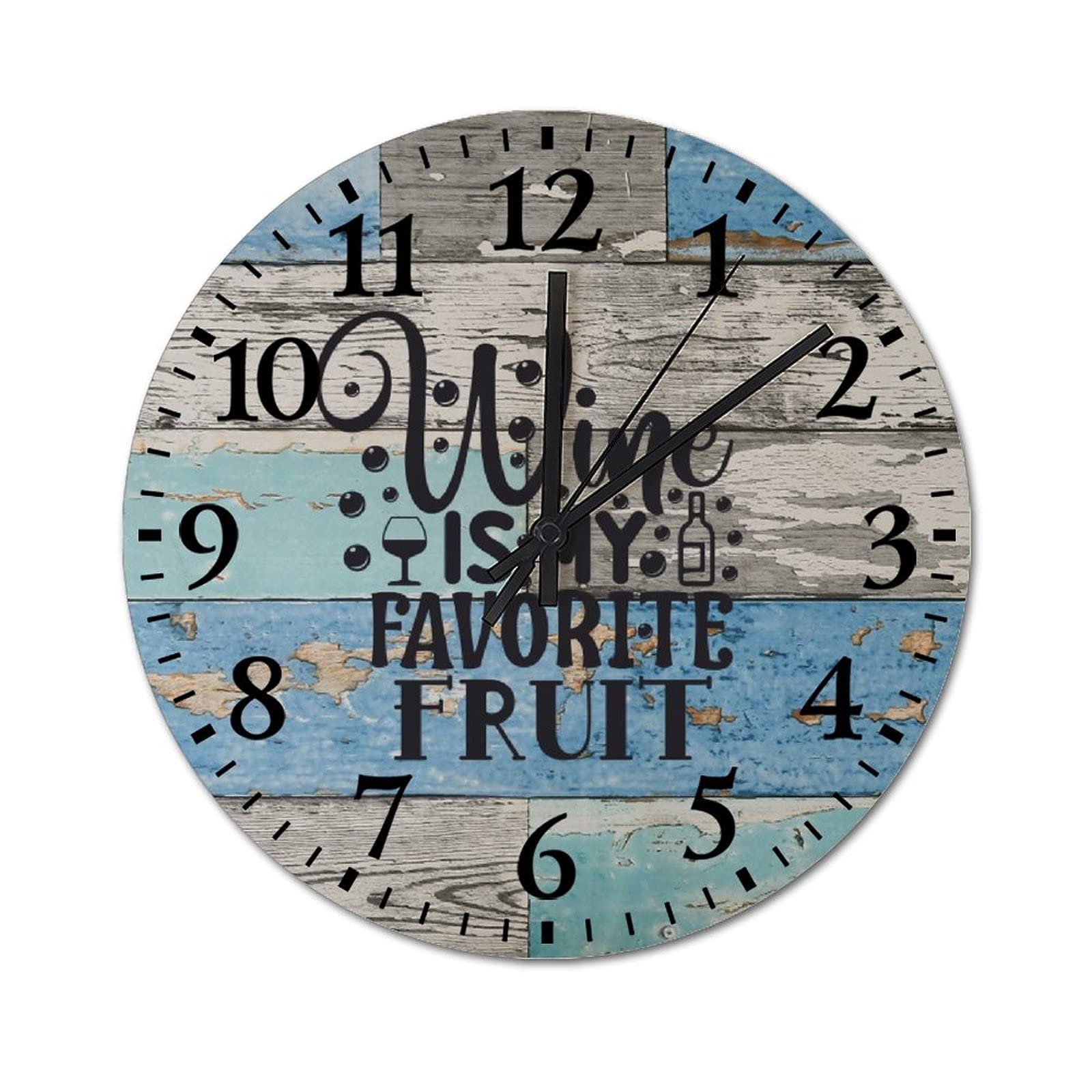 Round Wood Wall Clock Fashion Wooden Clock Wine is My Favorite Fruit Farmhouse Clocks with Arabic Numerals Classic Digital Silent Battery Operated Wall Clock
