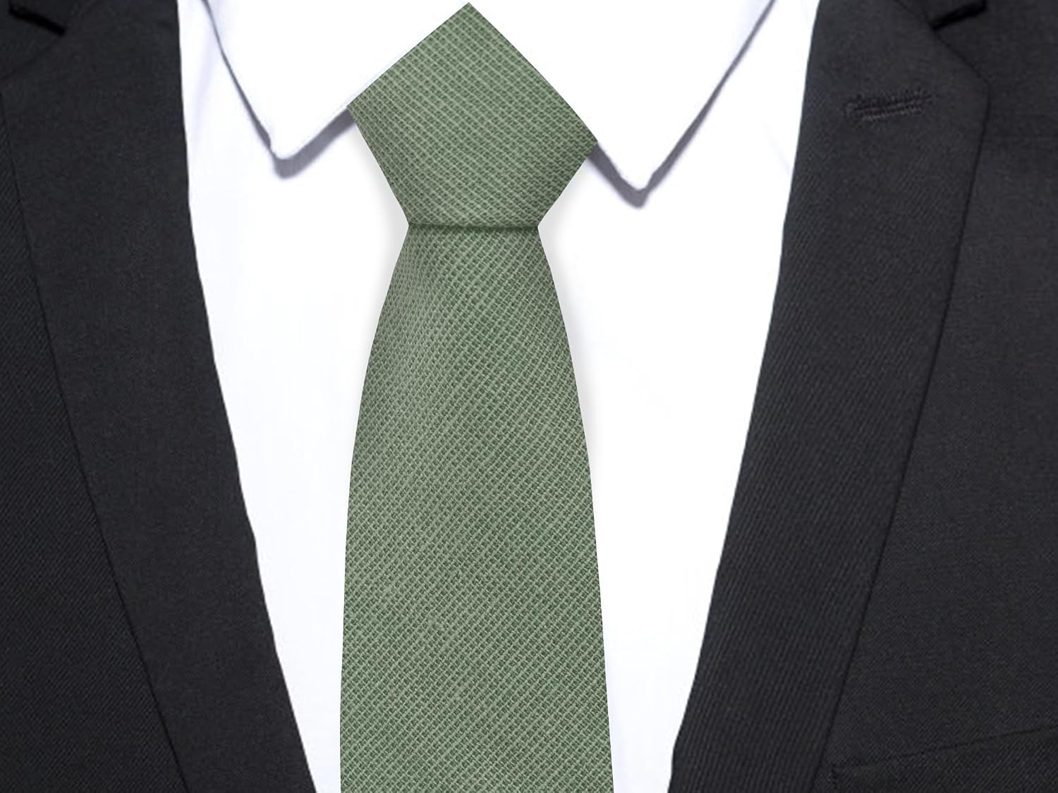 Luckyvestir Sage Green Ties for Men 2.5'' Cotton Skinny Tie Solid Color Neckites for Wedding Business Graduation Party