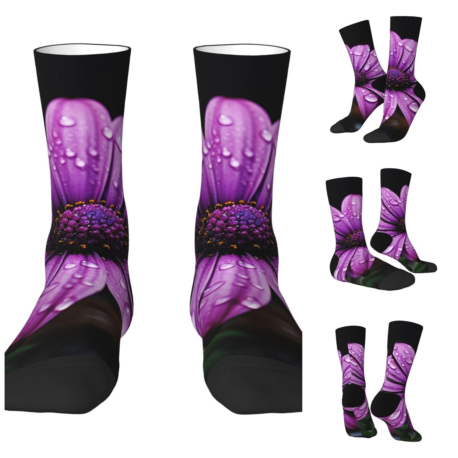 LZQPOEAS Purple Daisy Athletic Socks Unisex Cushioned Crew Socks Hiking Running Calf Sock Soft Above Ankle Sock