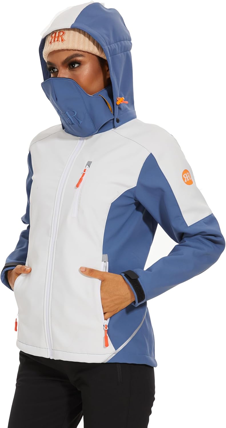 Women's Softshell Jacket Fleece Lined Waterproof Midlayer Jacket Camping Windproof Removable Hood Black - Image 4