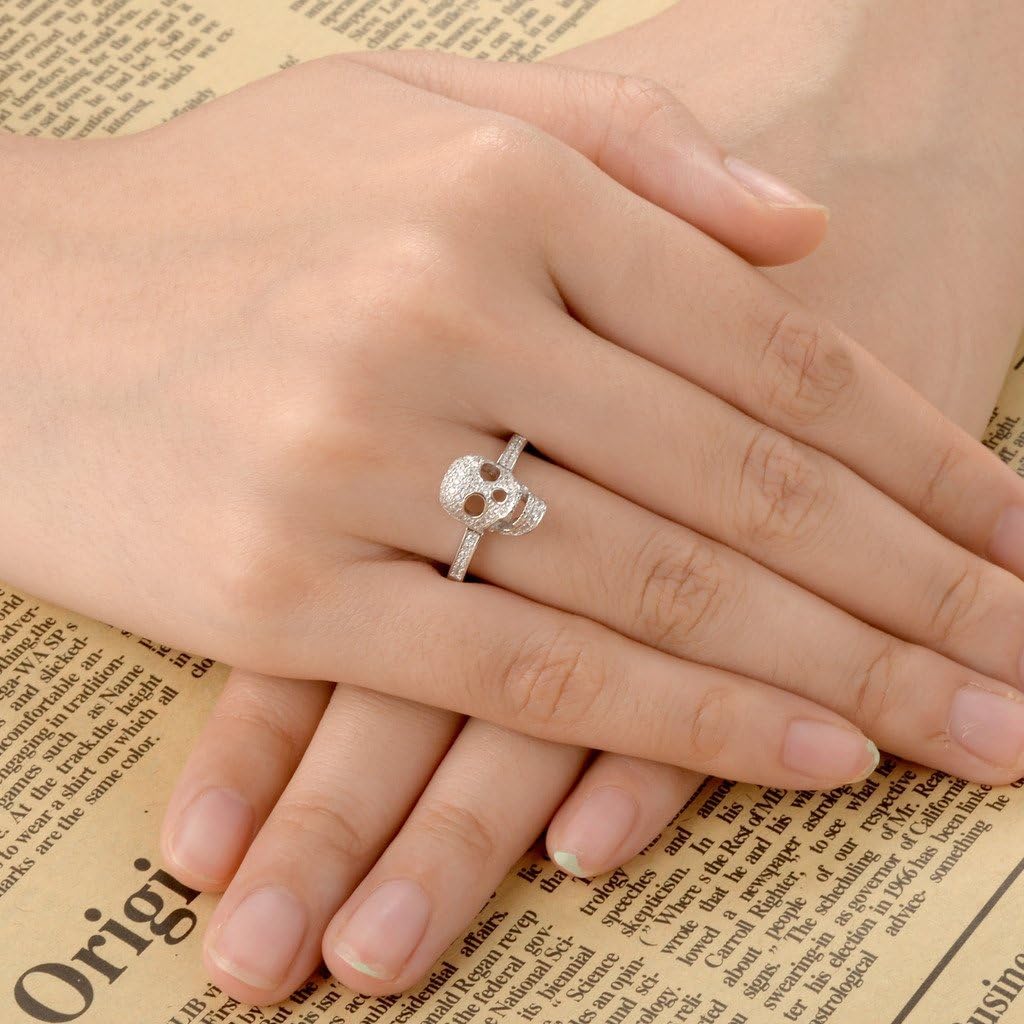 EVER FAITH Women's 925 Sterling Silver Zircon Gothic Skull Statement Party Ring Clear