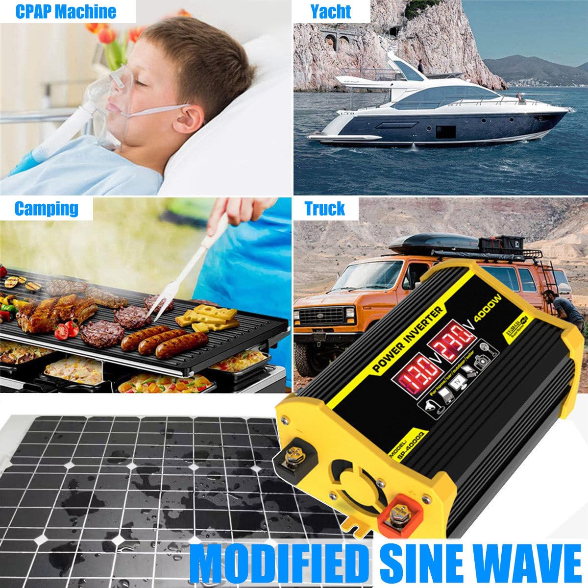 Controlador De Panel Solar E Inversor - Placas Solares para Casa Kit Completo con Panel Solar De 18W E Inversor De 400W, Controlador De Carga Solar De 30A Yellow-220V