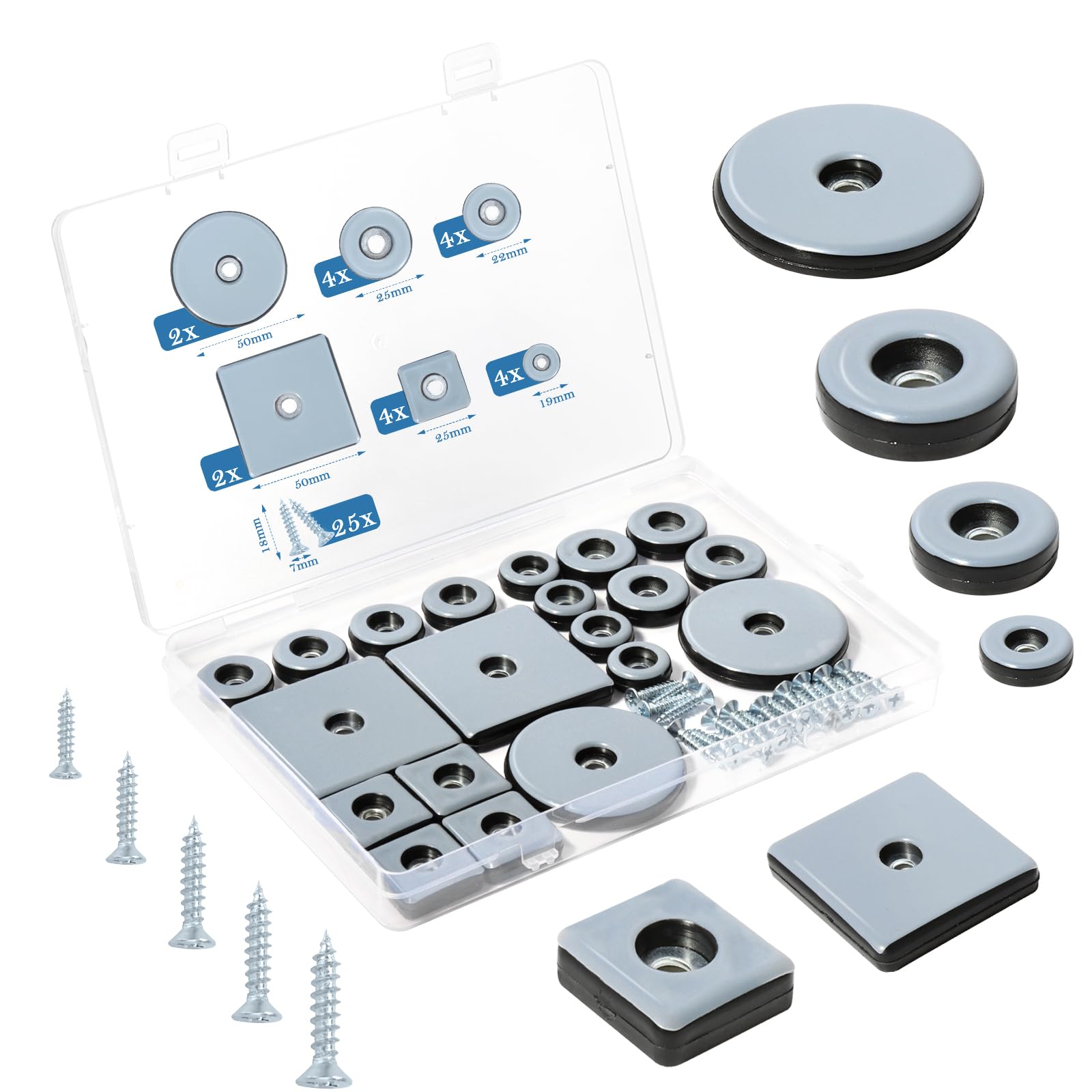 Teflon Gliders Screws with Stainless Steel Screws Teflon Gliders Square Furniture Gliders 25 mm