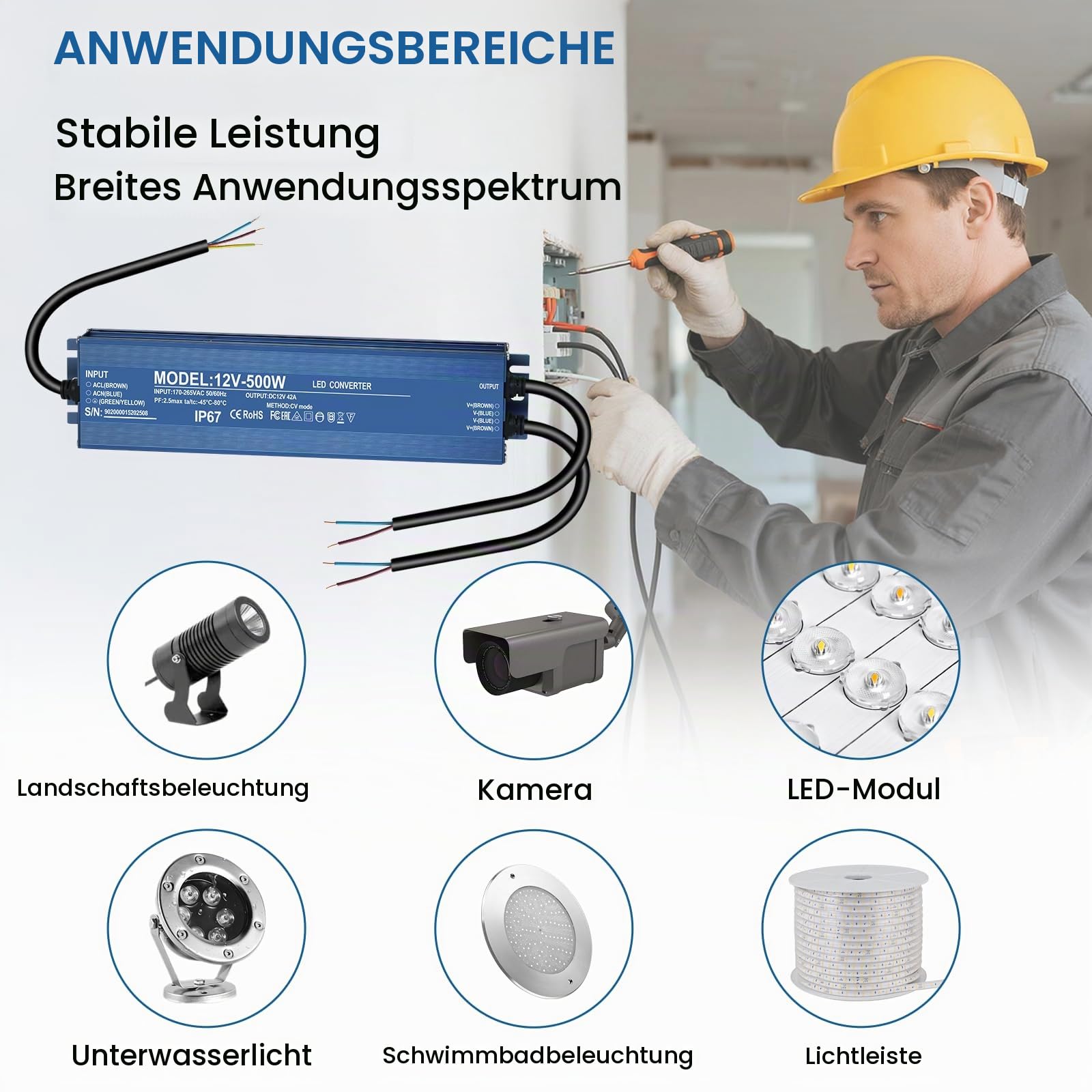 LED Trafo 12V 500W 42A, trafo 230v auf 12v 500w, LED Treiber Netzteil 12v