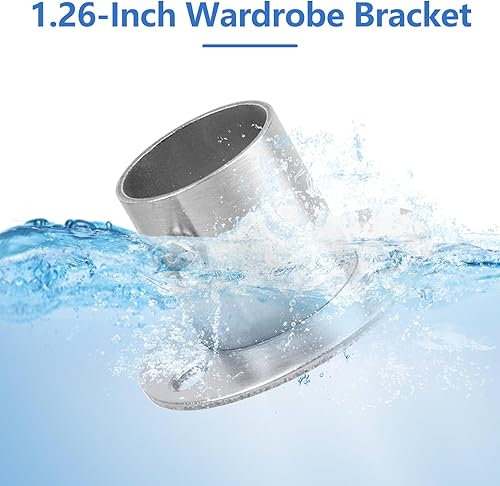 Miniatura 3 de Geesatis Soporte de brida para barra de armario, 2 piezas, soporte de brida alta para barra de armario, con tornillos de montaje, acero inoxidable,