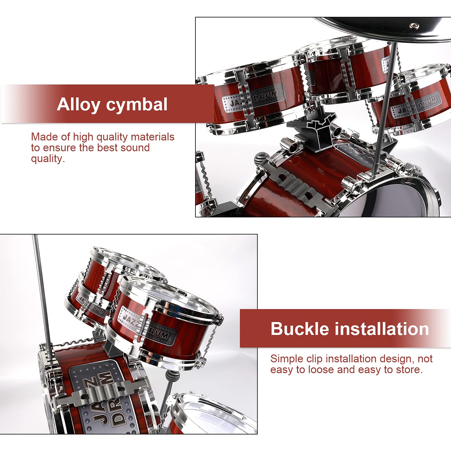 Batteria per Bambini, Drum Set 5 Tamburi con Sgabello Strumento Musicale | Batteria Musicale Bambini per Educazione Precoce, Regalo di Natale, Giocattoli per 3-5 Anni
