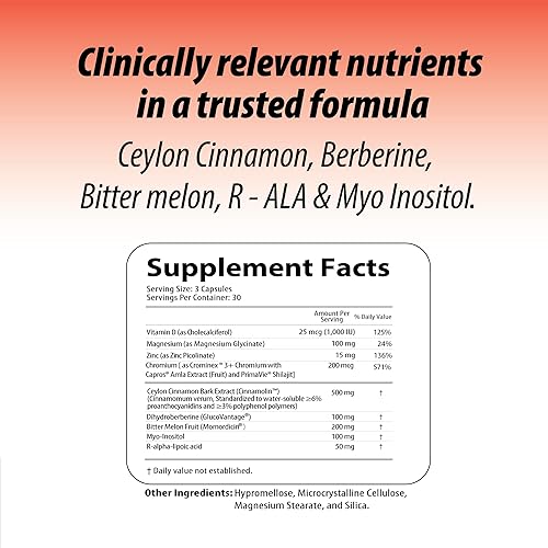 Miniatura 4 de Complejo de azúcar en sangre con berberina, canela de Ceilán, Panax Ginseng y Cromo  Apoya el metabolismo saludable del azúcar  90 cápsulas de