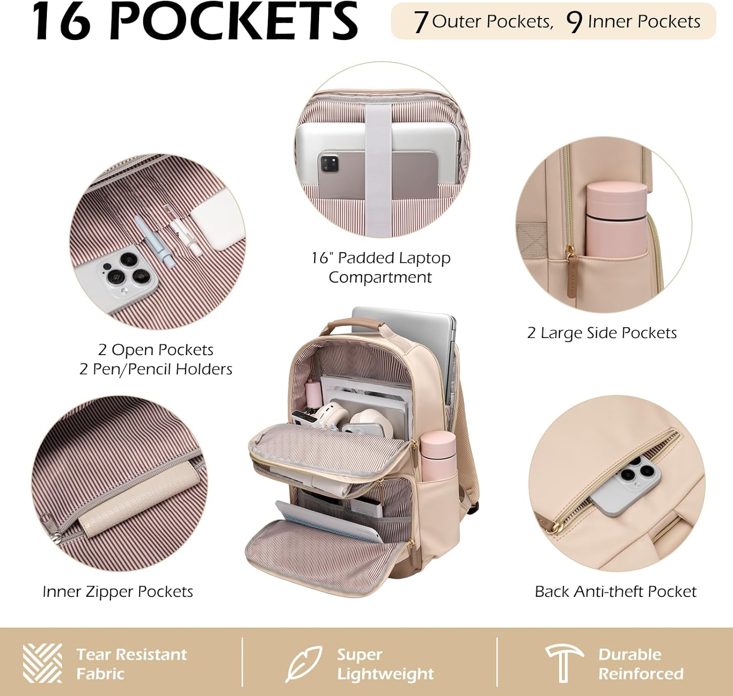 Laptop Backpack for Women Men 16 Inch Laptop Bookbag Waterproof Bags Computer Adult Backpacks Business Daily Purse Bag with Laptop Compartment