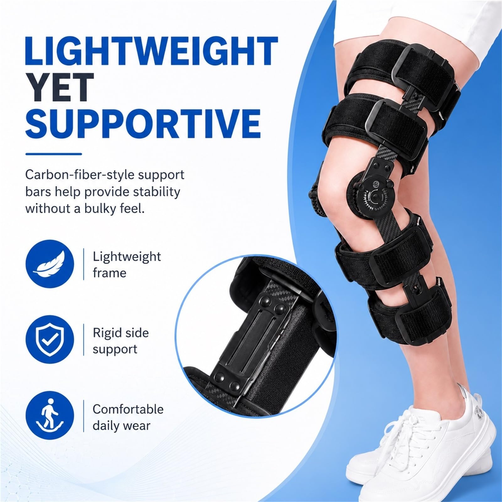 Rodillera Articulada ROM Ajustable Estabilizador Postoperatorio para Recuperación de Ligamentos y Menisco Soporte Ortopédico Inmovilizador Unisex Pierna Izquierda Derecha