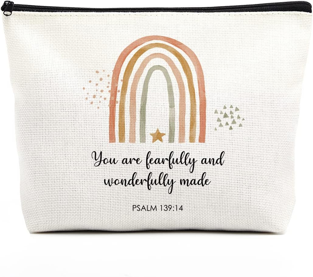 Christian Gifts for Women Religious Bible Verse Makeup Bag Inspirational Scripture Nursery Decor Gift Bag Birthday Christmas Gifts for Her Friends You Are Fearfully and Wonderfully Made Psalm 139:14