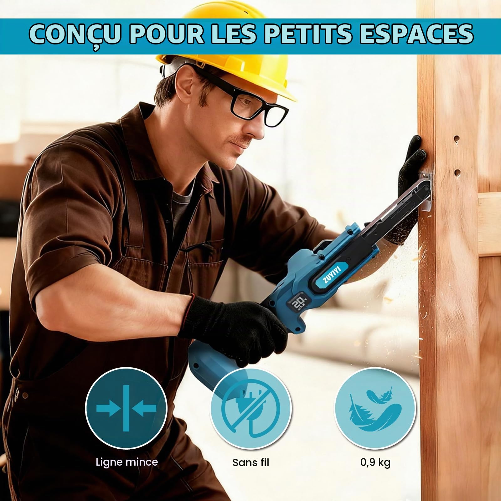 Ponceuse à bande sans fil pour batterie Makita 18 V (non incluse), 1,27 cm x 45,7 cm, 6 vitesses, mini ponceuse à bande sans balais, avec 10 bandes abrasives pour bois, métal, plastique