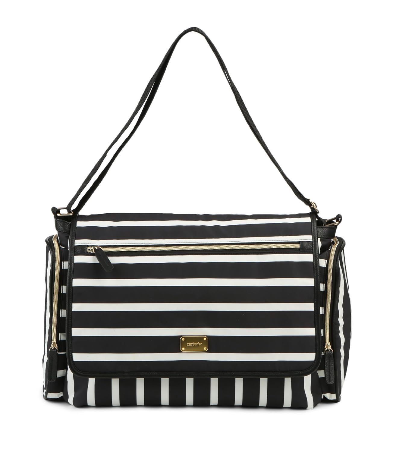 Carter's Stripe Flap Messenger Diaper Bag, Black/White Amazon.in Fashion