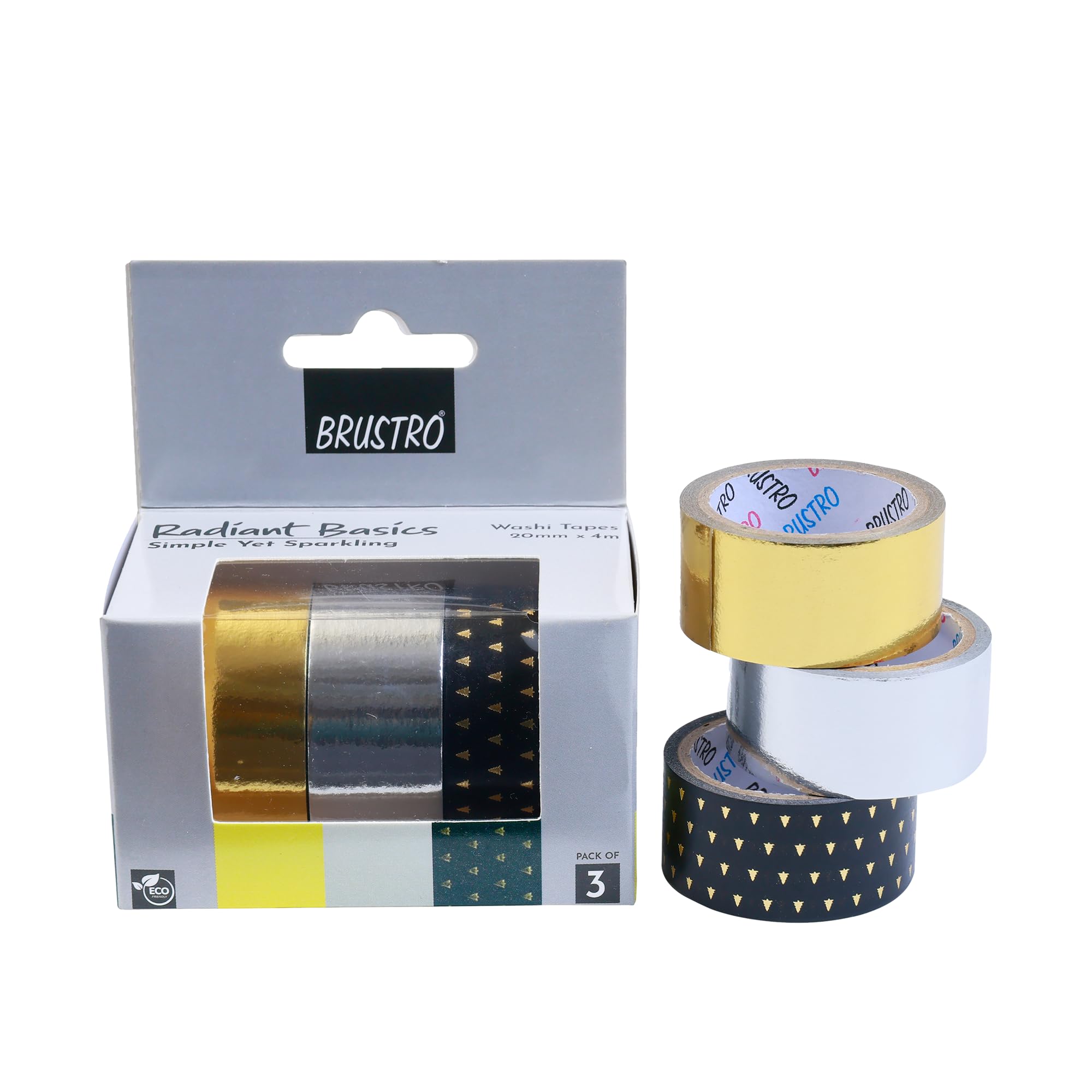 BRUSTRO Radiant Basics Washi Tape – Simple Yet Sparkling (Set of 3) | 20mm x 4m | Golden Shade, Silver, Black with Gold | Ideal For Scrapbooking,Card & Gift Wrapping,DIY,Home Decor,Art,Craft Supplies-image-43