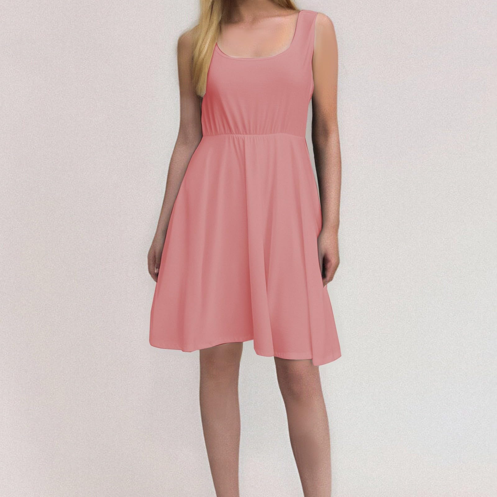Robe Femme Chic et Elegant été Robe Longue sans Manches Floral Robes D'été Taille Haute Élastique Bohème Robes de Plage Décontractée Fête Vacances Mariage Aniversaire Fluide Grande Taille Swing Dress