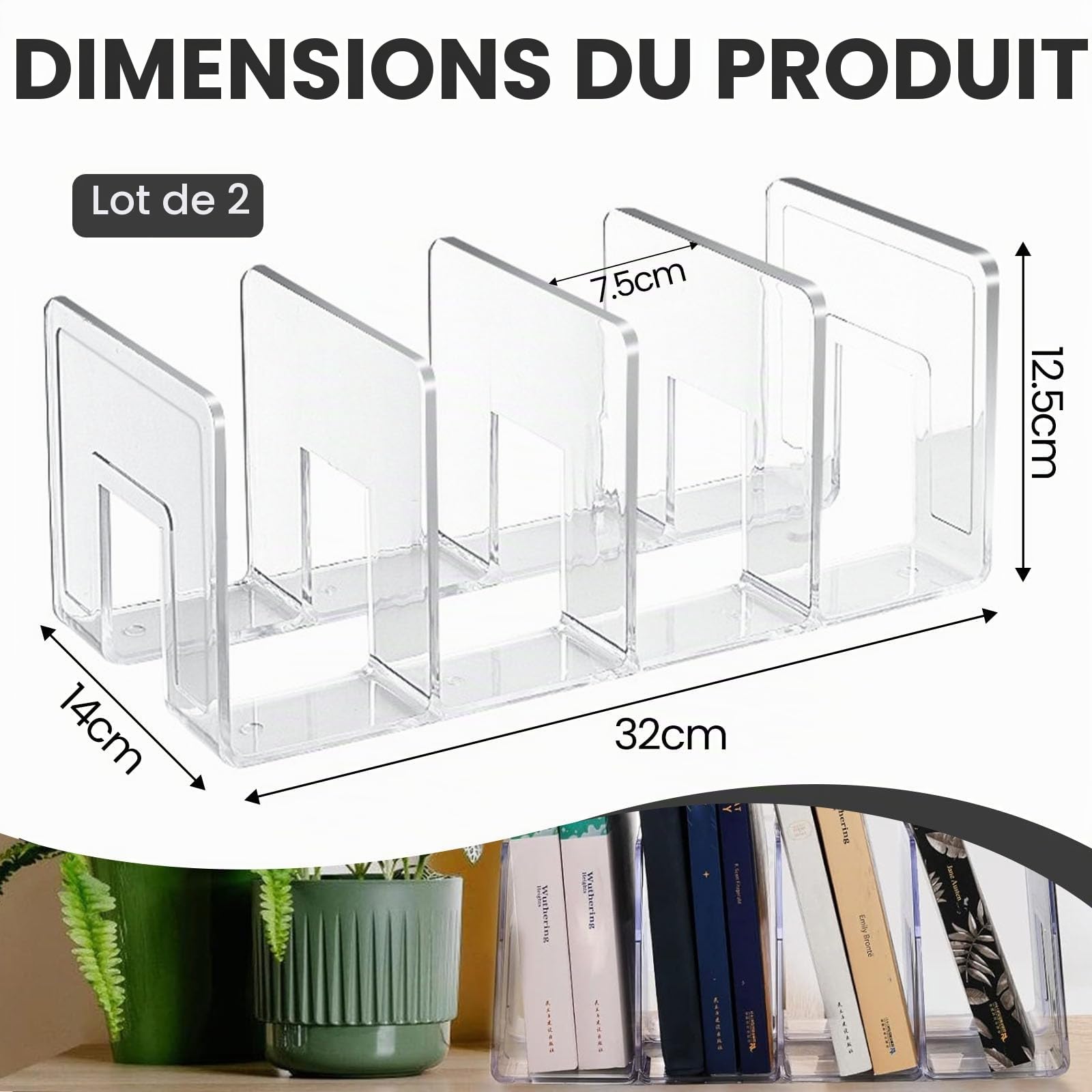2 Pièces Porte Revue en Acrylique Transparent, 4 Compartiments Organiseur de Fichiers pour Livre Séparateur de Sac à Main pour Bureau, Classe, Chambre, Bibliothèque, Cuisine
