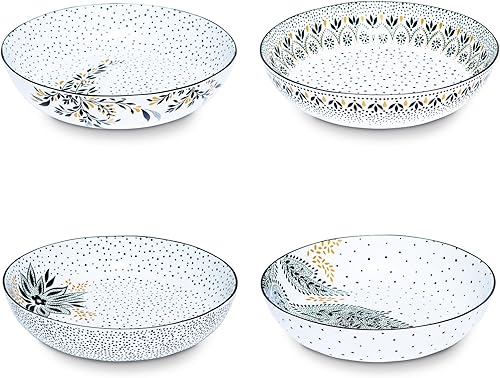 Portmeirion Inicio & Regalos Sara Miller London Artisanne Noir - Cuenco bajo para pasta con detalles dorados, 8.6 in