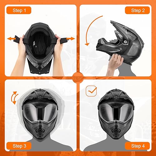 Miniatura 6 de Casco deportivo dual de motocicleta todoterreno con cobertura facial completa, doble visera, para motocross y cuatrimoto, con máscara y guantes