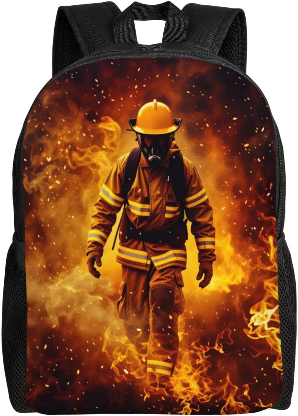 15 Inch Firefighter Flame Laptop Backpack For Men Women (16.1x11.8x4.5), Water Resistant 600d Oxford Commuter Daypack With Side Pockets, Lightweight Travel Bag