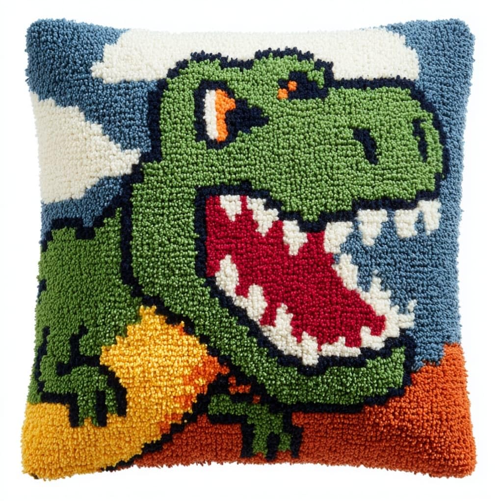 AxiangziK DIY Latch Hook Pillow Kit 43x43cm,Animals Dinosaurs
