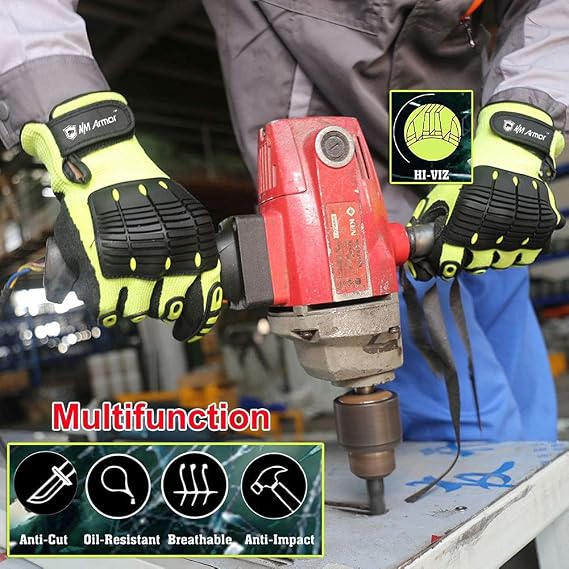 Anti Vibration Oil-Proof A5 Cut Resistant Safety Work Glove | Heavy Duty,Excellent Grip for Auto Mechanic Repair,Warehouse Logistics,Metal Fabrication,DIY Projects & Outdoor Work
