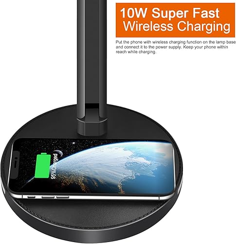Miniatura 4 de AFROG Lámpara de escritorio LED multifuncional 8 en 1 con cargador inalámbrico rápido de 10 W, puerto de carga USB, luz nocturna, 1200Lux súper