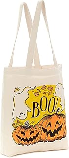 Hallmark 13" Large Halloween Tote Bag (Pumpkins and Ghosts, Boo!) Reusable Canvas Bag for Trick or Treating, Grocery Shopping and More