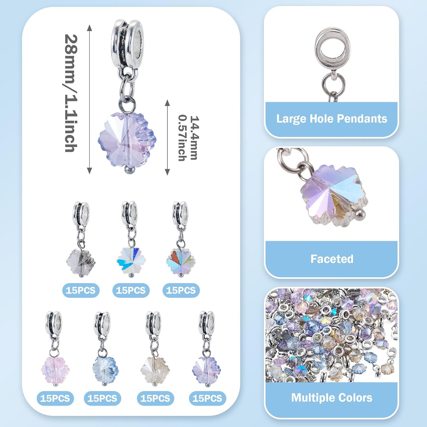 Beadthoven Glass Pumpkin/Cube/Flower Charms Transparent Faceted Glass Crystal Dangle Pendants Bulk Colorful Pumpkin Large Hole Pendants with Alloy Bails for Jewelry Making DIY Crafts - Image 4