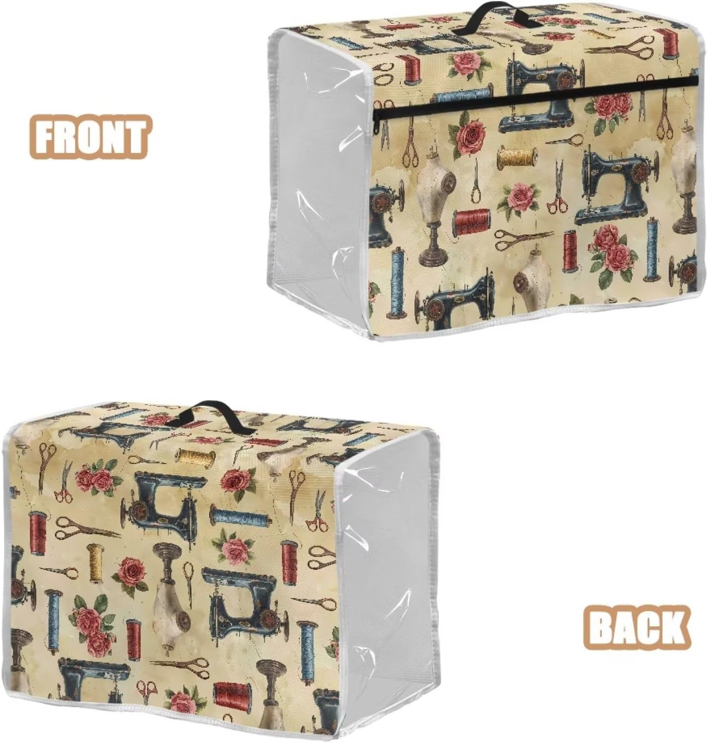 Sewing Machine Carrying Case Sewing Machine Dust Cover for Home Decor Dustproof Waterproof Scratchproof Protector with Storage Pockets（Sewing Machine Print）