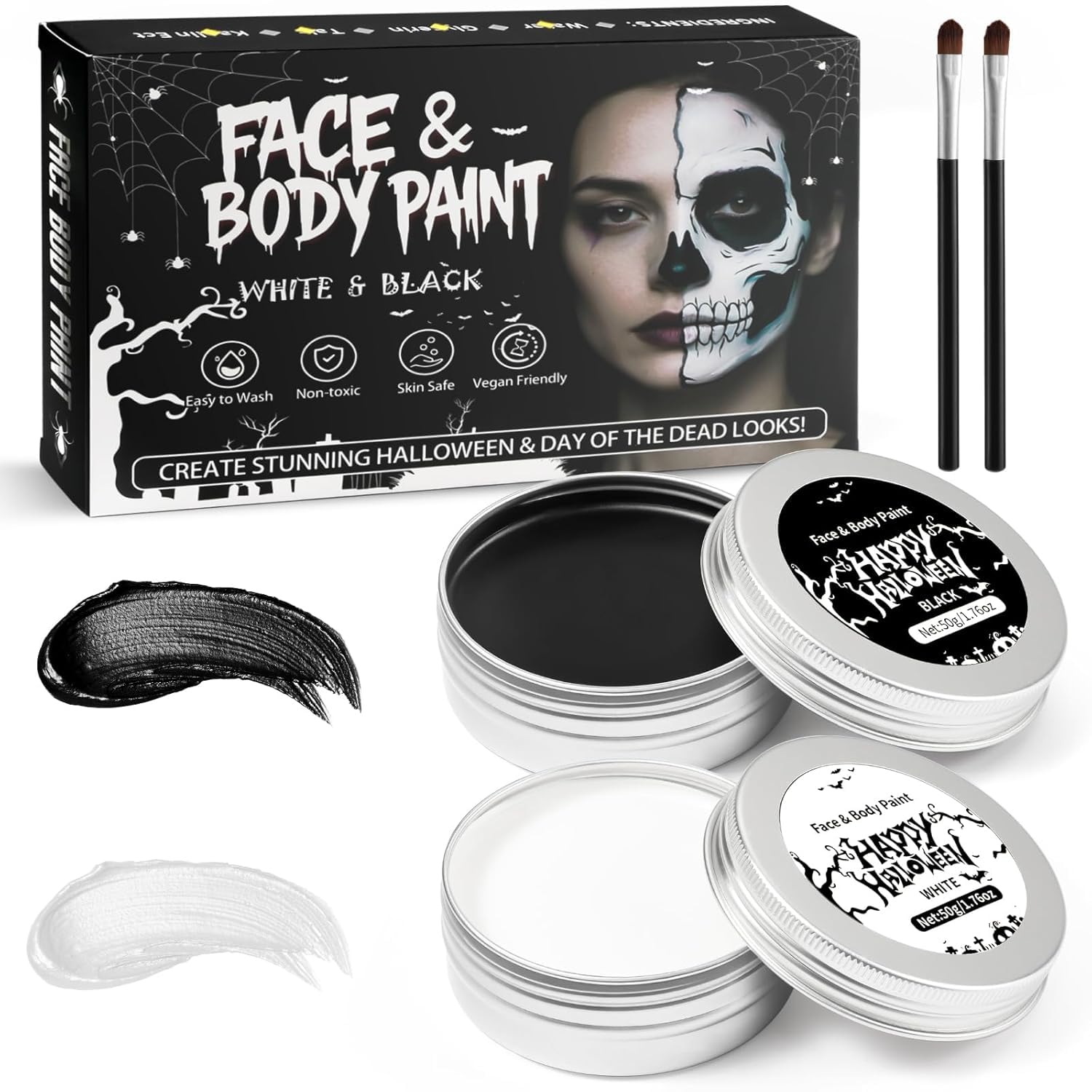 Halloween Schminke Schwarz Weiß, Kinderschminke Karnevals Make up Set, Halloween Make up Set, Theaterschminke,für Skelett Zombie Vampir Halloween Schminke karneval