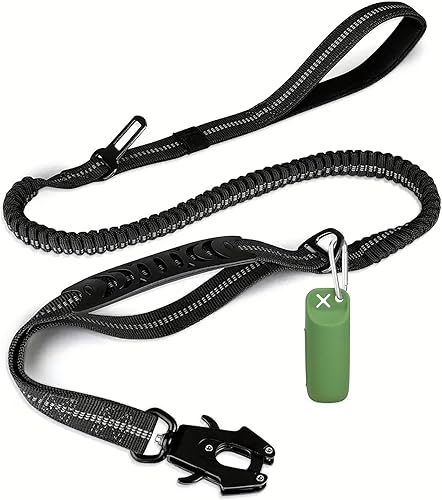 Miniatura 8 de Correa para perros grandes y medianos resistente, correas elásticas para perros con soporte para bolsa de excrementos y cinturón de seguridad para