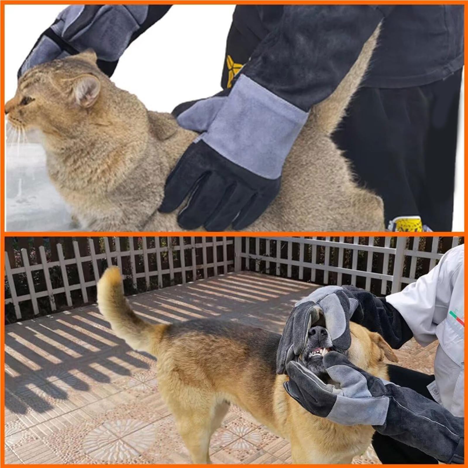 Gants de toilettage pour animaux de compagnie pour chats, chiens et petits animaux de compagnie, longs gants de manipulation en cuir avec couverture renforcée des mains, utilisation de gants de pour à