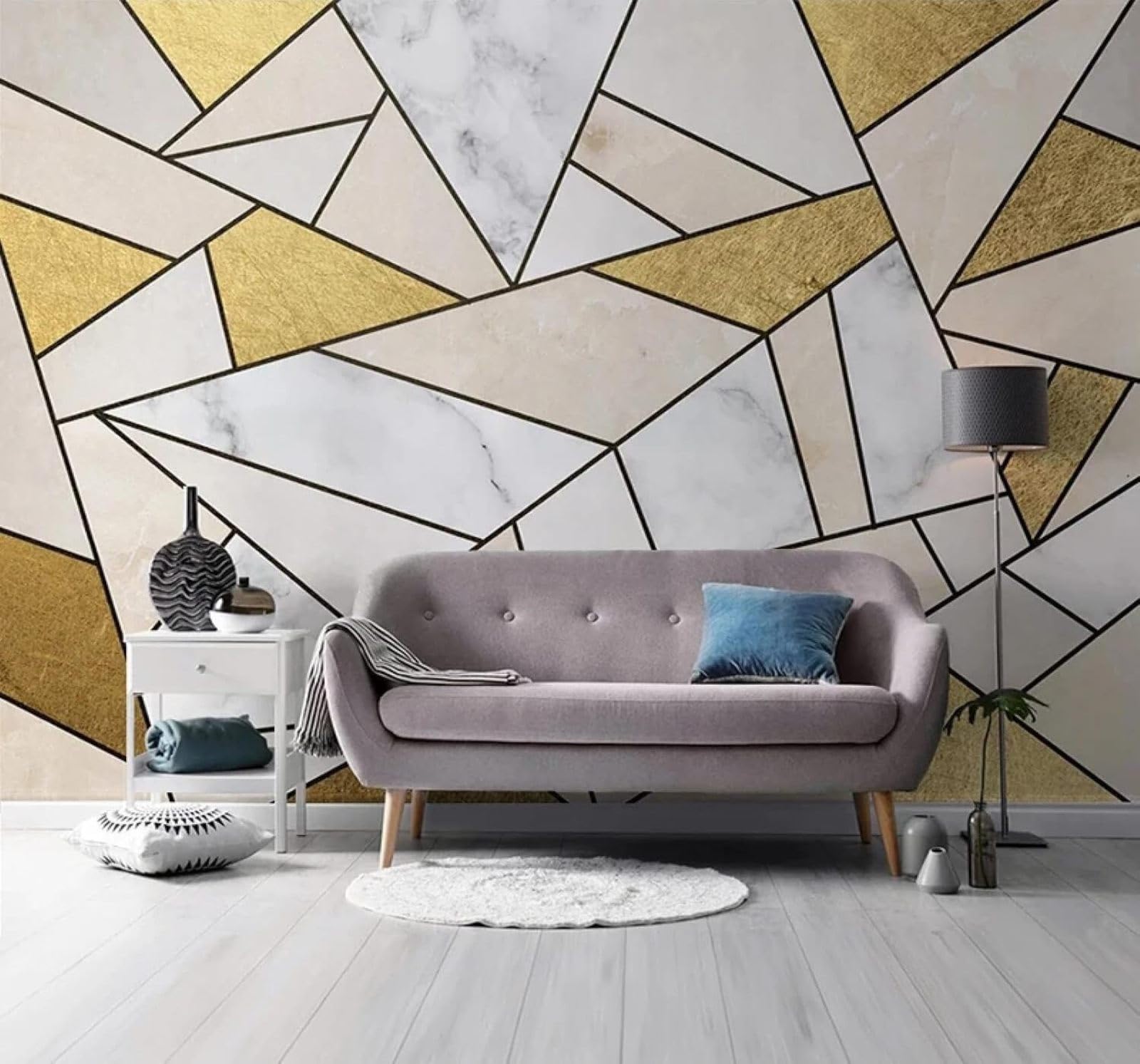 XLMING Abstract Gold Multicoloured Geometric Marble Effect 3D Wallpaper Silky Texture Home Study Office Grey Dining Room Sofa Bedroom Living Room TV Backdrop-250cm×170cm