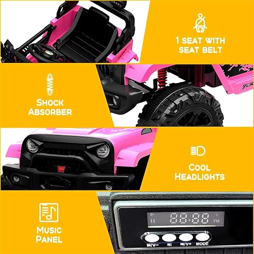 Miniatura 6 de Hetoy Vehículos eléctricos para niños de 12 V con suspensión de resorte de control remoto luces LED Bluetooth 2 velocidades negro