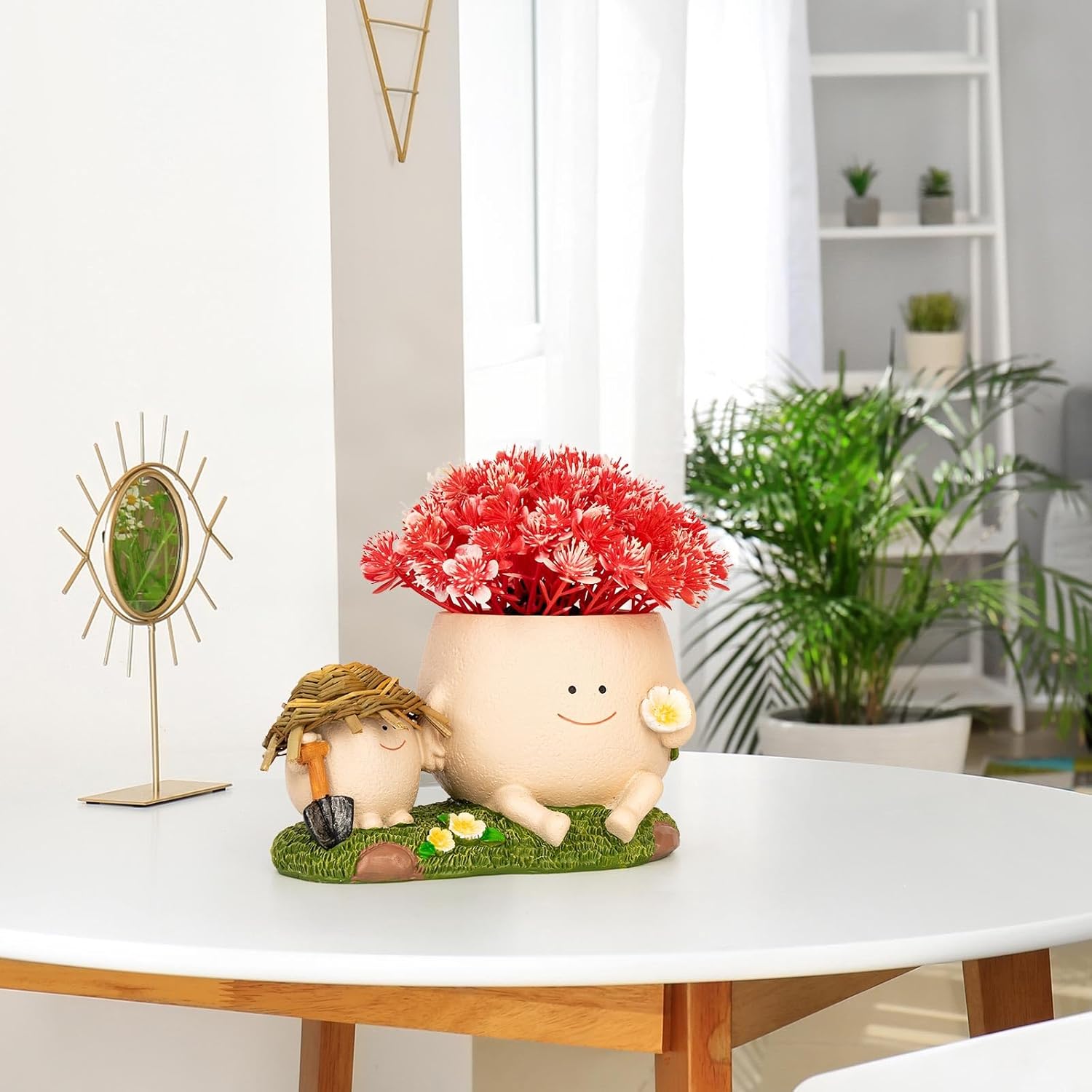Smiley Face Planters for Indoor Plants, Cute Head Resin Rocking Chair Plant Pots, Funny Small Pots for Plants with Drainage Hole for Home Decor (Smily-B)