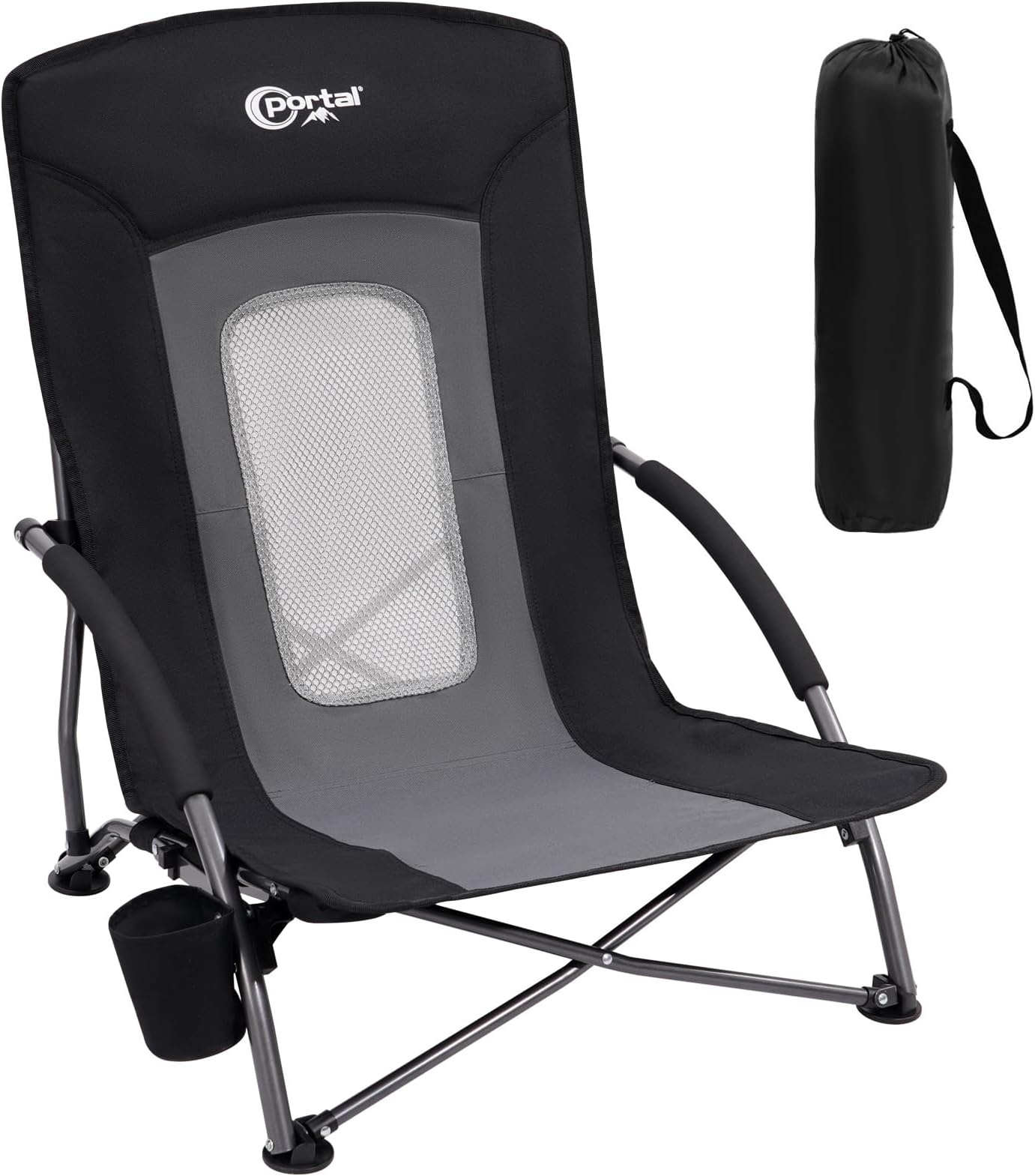 Portal Beach Chairs for Adults Camping Low Lightweight Portable Chair with Cup Holder Mesh Back Carry Bag for Outdoor Sand Lawn Travel Picnic Festival Concert
