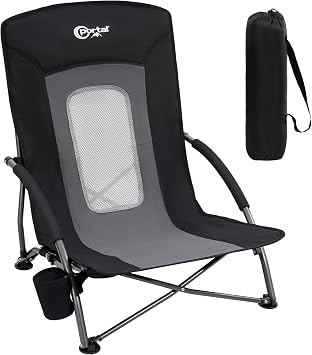 Portal Beach Chairs for Adults Camping Low Lightweight Portable Chair with Cup Holder Mesh Back Carry Bag for Outdoor Sand Lawn Travel Picnic Festival Concert