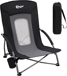PORTAL Beach Chairs for Adults Camping Low Lightweight Portable Chair with Cup Holder Mesh Back Carry Bag for Outdoor Sand Lawn Travel Picnic Festival Concert