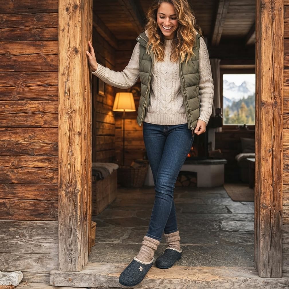 Zapatillas de invierno para mujer, cálidas, fieltro, 4LPENFUß MILLY plantilla extraíble suela fieltro antiarañazos