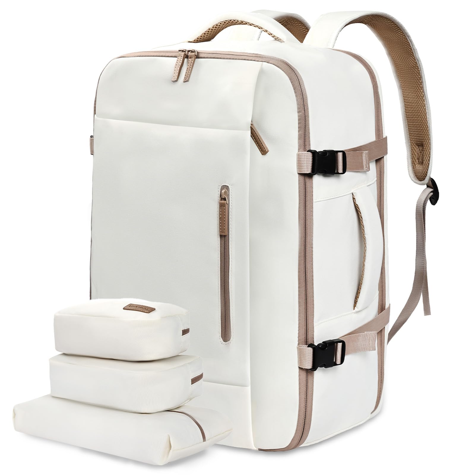 LOVEVOOK Zaino da Viaggio Aereo Bagaglio a Mano 40L Grande Borsa da Cabina per Voli Impermeabile Antifurto Zaino Viaggio Uomo Donna 17,3 Pollici Zaino Porta PC per Scuola Lavoro Trekking, Beige kaki