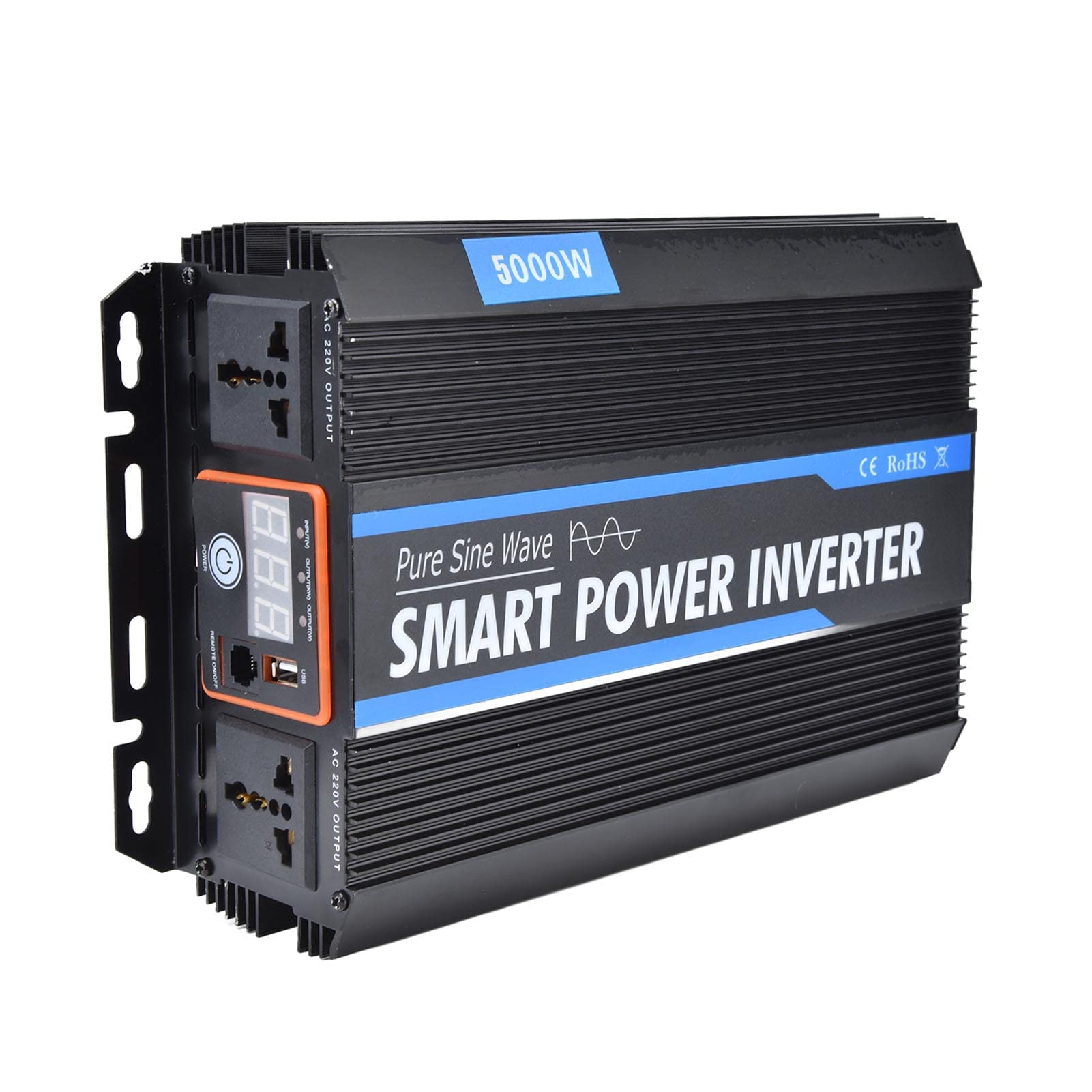 Ejoyous Przetwornica Mocy Przetwornica Czystej Fali Sinusoidalnej Stop Aluminium DC 12 V na AC 220 V 12000 W Szczytowy Wyświetlacz Cyfrowy Podwójne Gniazda AC Zdalny Przełącznik USB do Użytku W