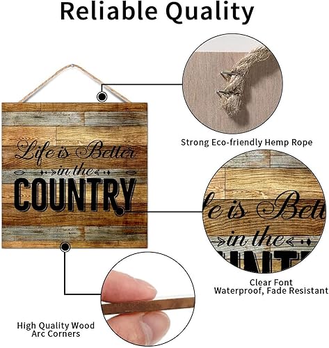 Miniatura 3 de Shabby Motivational Quote Wood Pallet Encouragement Quote Home Theme Life is Better in the Country 16x16in Wall Hanging Wooden Plaque for Porch