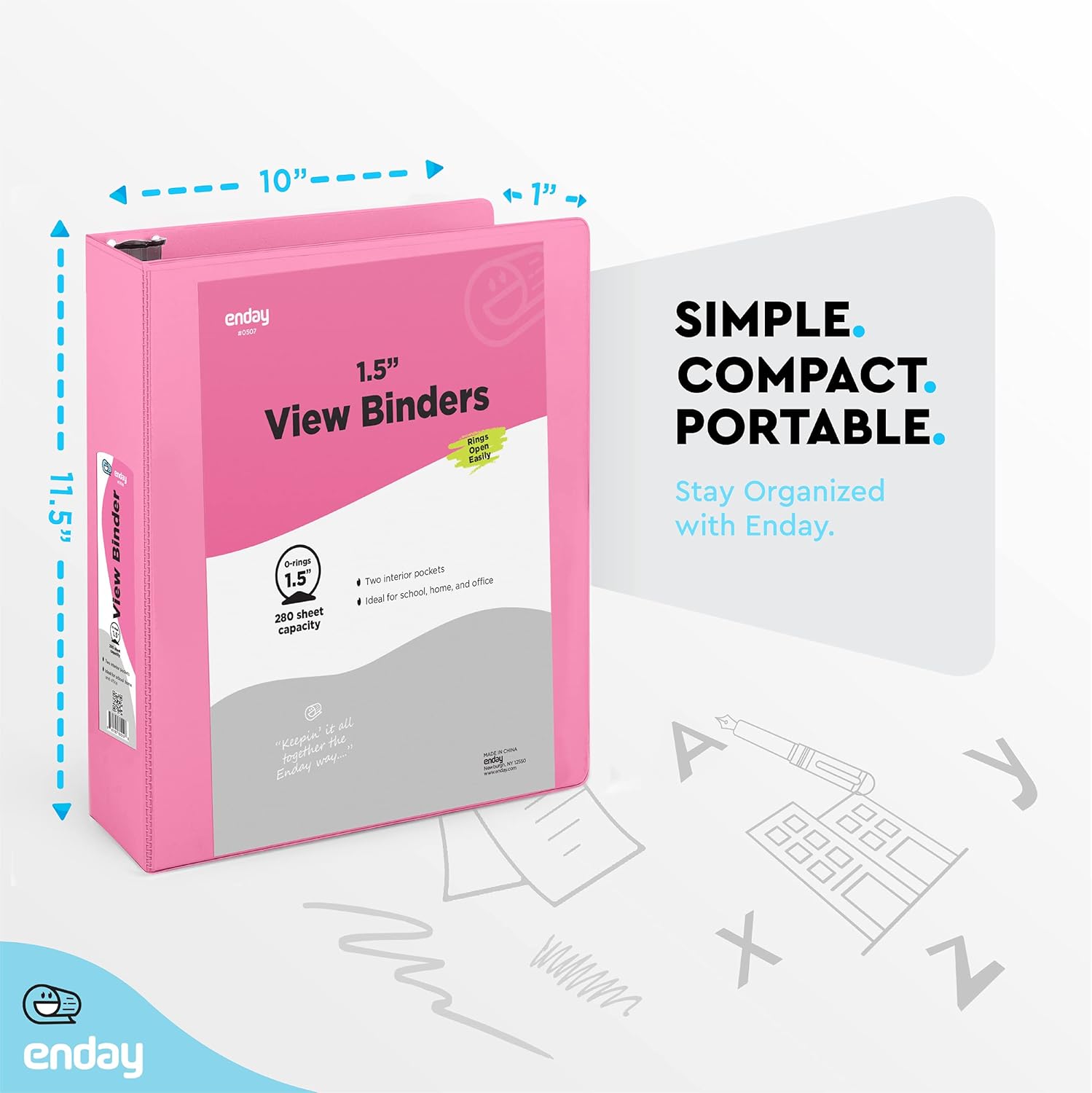 Enday 1.5 Inch Binder (6 Pack - Pink) 3 Ring Binder 1.5 inch with Clear View Cover and 2 Inside Pocket - for Letter Size 8.5 x 11'' Paper, Ideal for School Supplies, Office, and Home