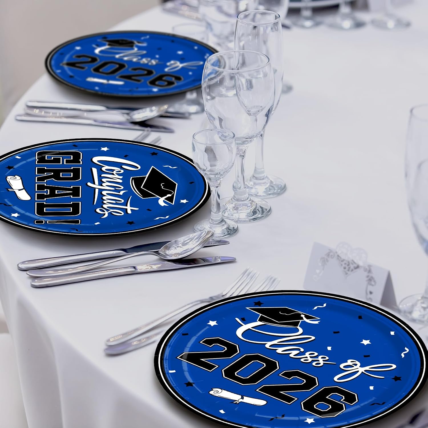 Graduation Party Dinnerware Blue Disposable Paper Plates for Congrats Grad Party Decorations, Serve 80