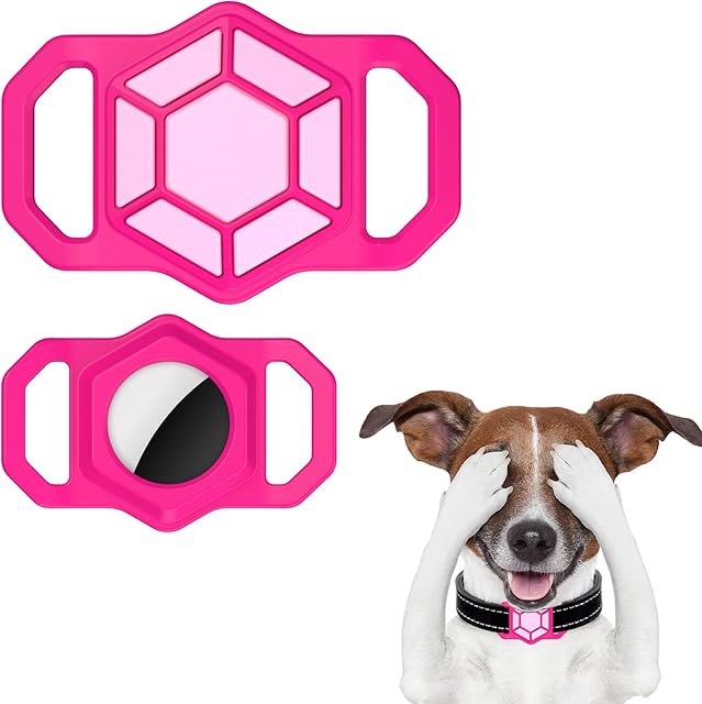 Protective Case for Airtag Pet Collar, Silicone AirTag Holder for Apple Airtag GPS Tracking Finder Dog Cat Collar Loop Accessories, Anti-Lost Portable Air Tag Protector Case with HD Protector (Pink)