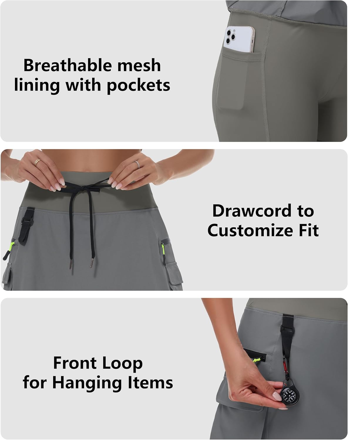 JWM 20" Women's Hiking Knee Length Cargo Skorts Skirts with Zipper Pockets Golf Quick Dry Tummy Control Long Skort