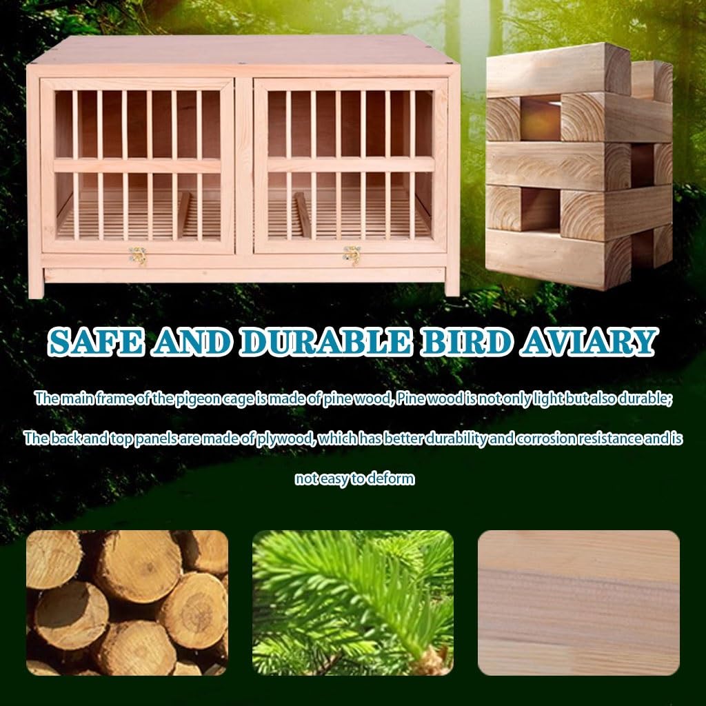Jaula para Palomas de Exterior de Madera Maciza, Paquete de 3 Unidades, con Separador, Ideal para alimentación y cría, diseño Espacioso (80 cm x 3), Duradera y Resistente a la Intemperie.