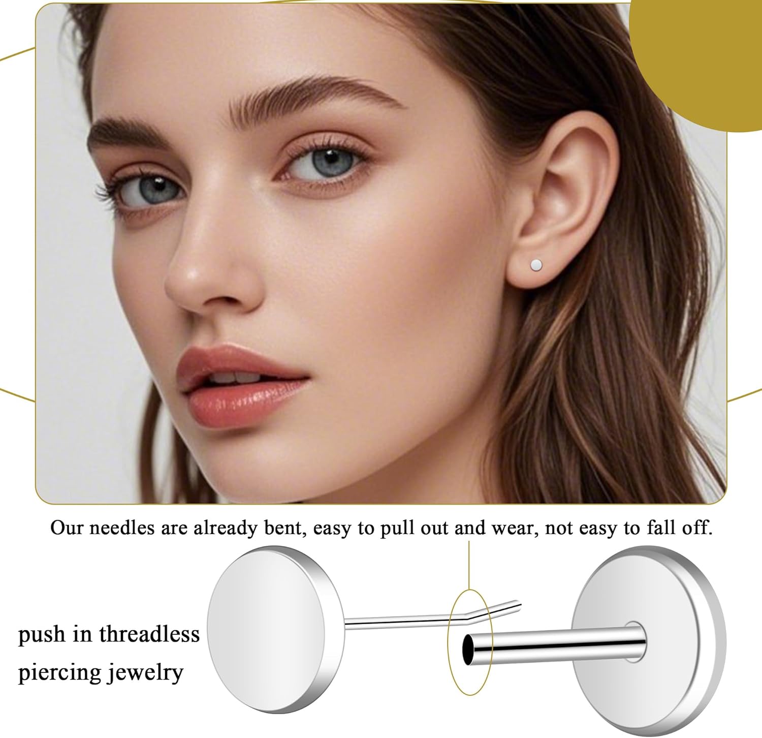 ZDE Women Earrings Threadless Flat Back Dot Earrings Titanium Hypoallergenic Cartilage Non-Nickel Black/Silver/Gold/Pink Push in Earrings Studs for Sensitive Ears Simple Classic Earstuds - Image 3